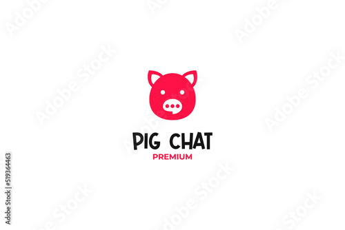 Flat minimalist pig chat logo design vector template illustration idea
