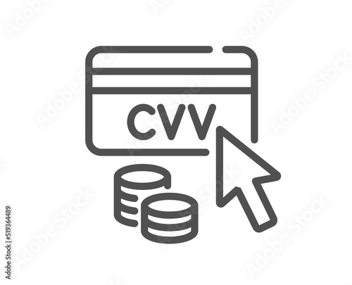 CVV code line icon. Credit card sign. Online money symbol. Quality design element. Linear style cVV code icon. Editable stroke. Vector photo