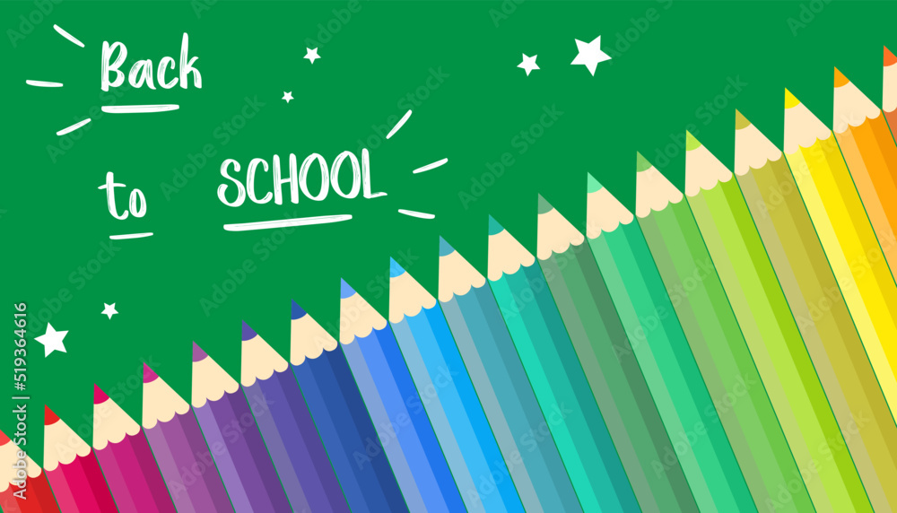 back to school background with colored pencils concept of
