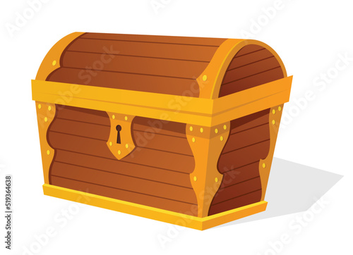 Chest. Empty old wooden chest for gold treasure. Cartoon ancient container for pirates isolated vector icon on white. Game wooden antique box for treasure