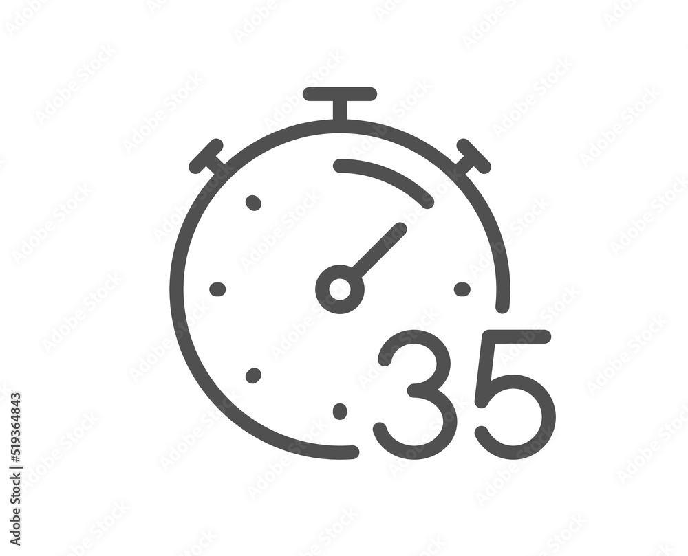 Timer 35 minutes line icon. Stopwatch time sign. Countdown clock symbol. Quality design element. Linear style timer icon. Editable stroke. Vector Timer 35 minutes line icon. Stopwatch time sign. Countdown clock symbol. Quality design element. Linear style timer icon. Editable stroke. Vector