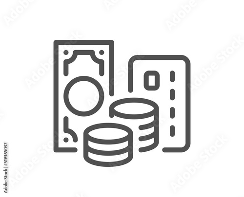 Credit card line icon. Change money sign. Cash banknotes symbol. Quality design element. Linear style credit card icon. Editable stroke. Vector