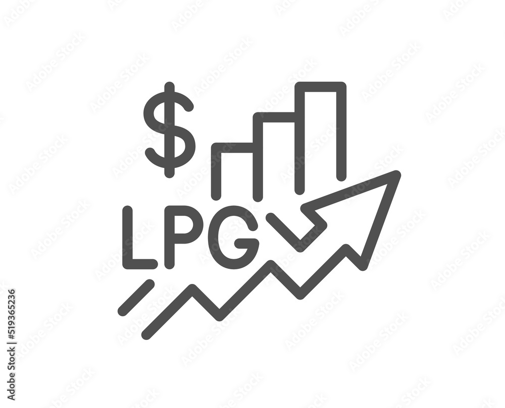 Rise price line icon. LPG excise duty sign. Gas tax rate symbol. Quality design element. Linear style rise price icon. Editable stroke. Vector Rise price line icon. LPG excise duty sign. Gas tax rate symbol. Quality design element. Linear style rise price icon. Editable stroke. Vector