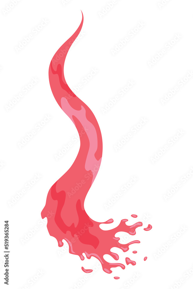Squirt splashe. Colourful flowing spattering. Splattered pure juice or liquid. Drops with abstract forms of wave. Cartoon illustration with color water splash