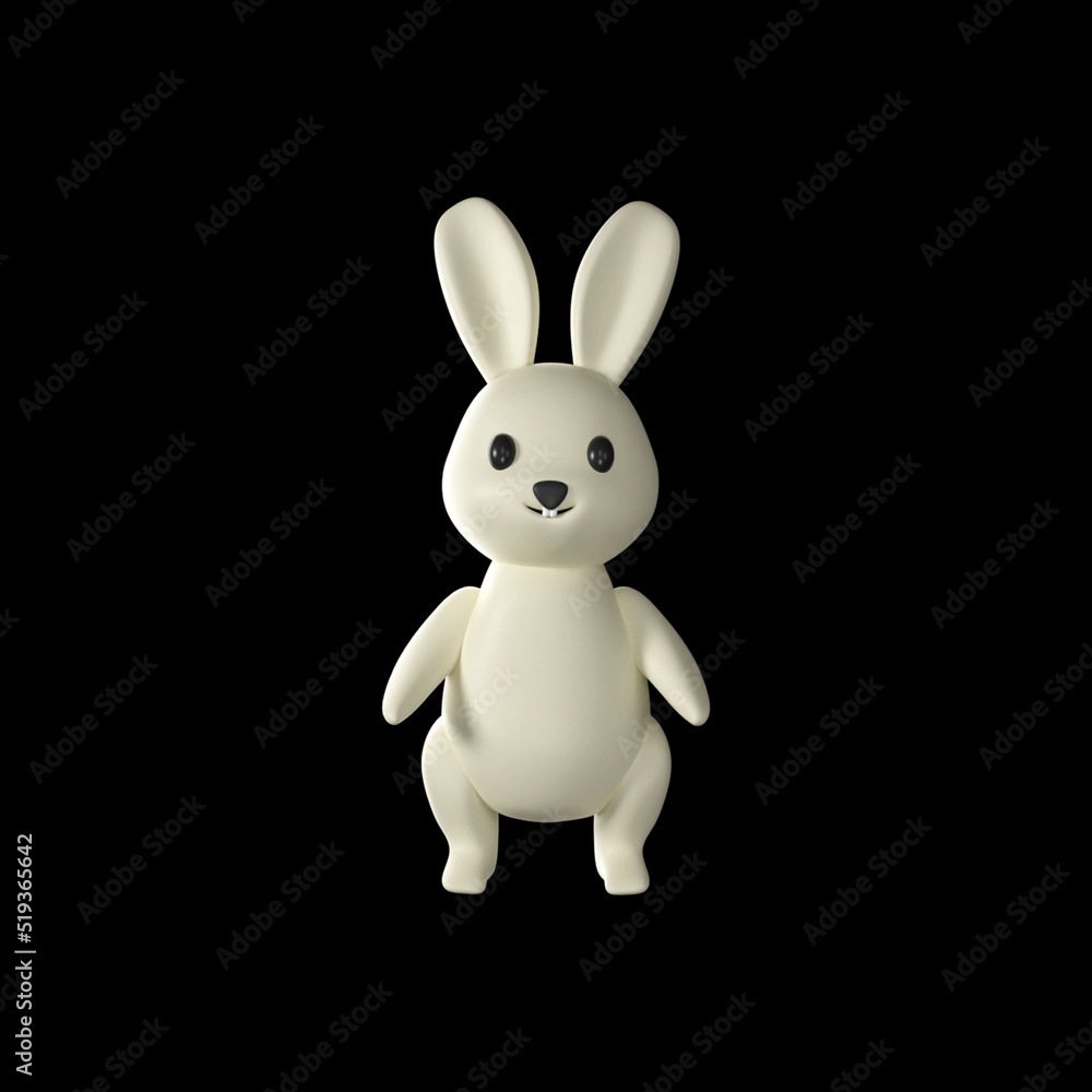 3D Render Of Cute Funny Rabbit Cartoon Standing On Black Background. 3D Render Of Cute Funny Rabbit Cartoon Standing On Black Background.