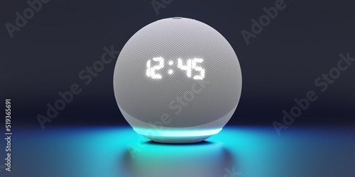 Voice controlled speaker with activated voice recognition, on white background. 3d render illustration photo