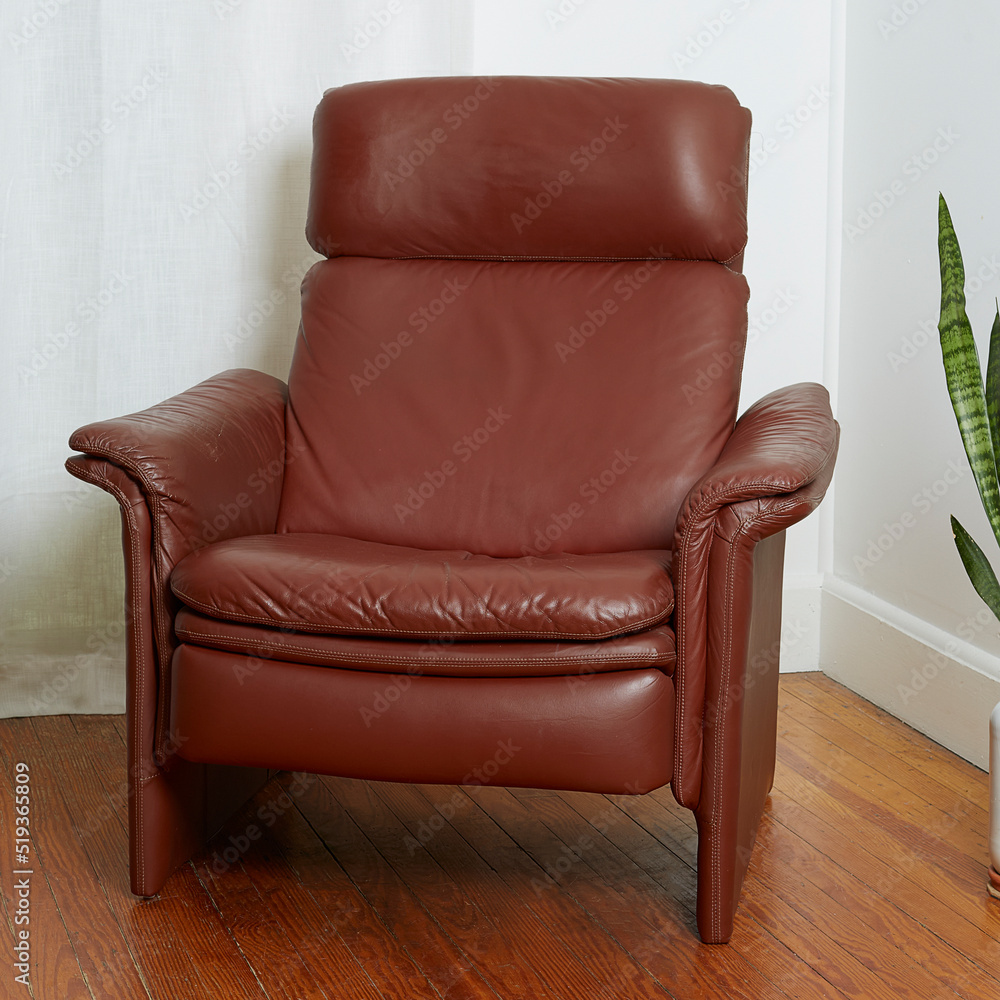 Vintage minimal top grain oxblood leather recliner. Postmodern