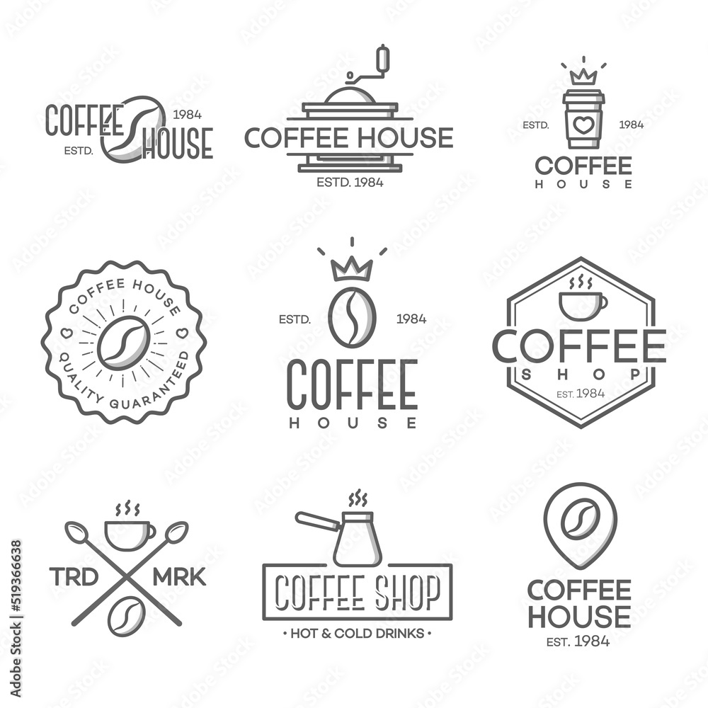 Set of coffee shop logo isolated on white background. Vector design elements, business signs, logos, identity, labels, badges and other branding objects for your business. Vector illustration.