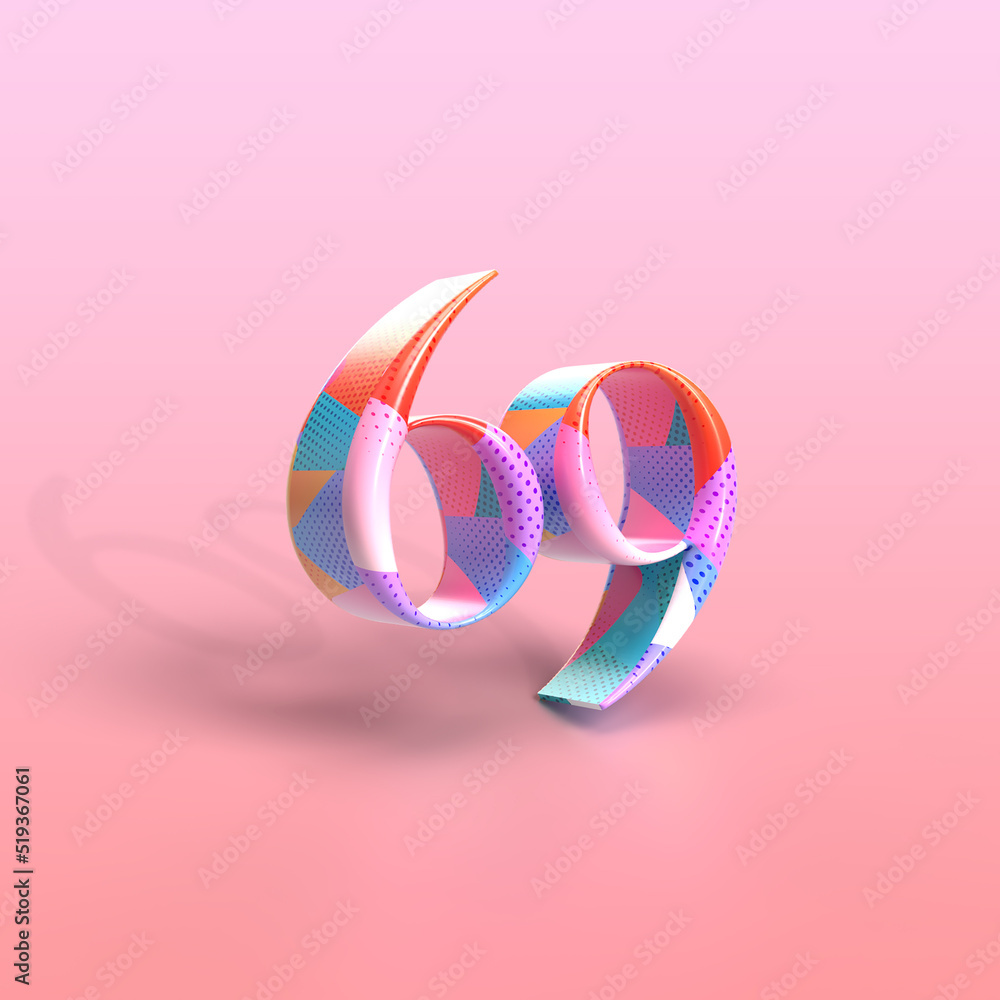 Colourful 69 3D Render on a Pink Background with copy space Colourful 69 3D Render on a Pink Background with copy space