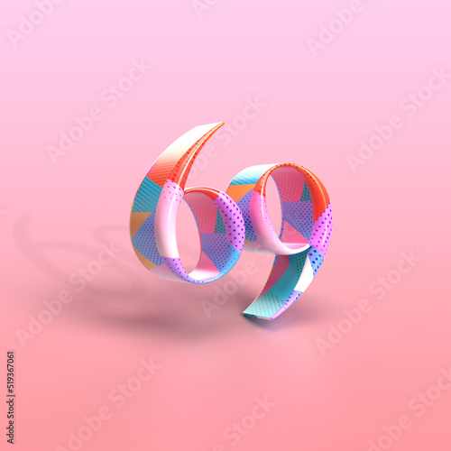 Colourful 69 3D Render on a Pink Background with copy space