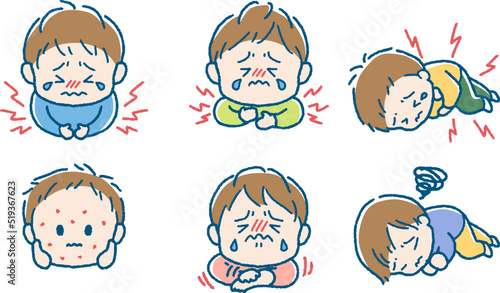 体調を崩した男の子のイラストセット