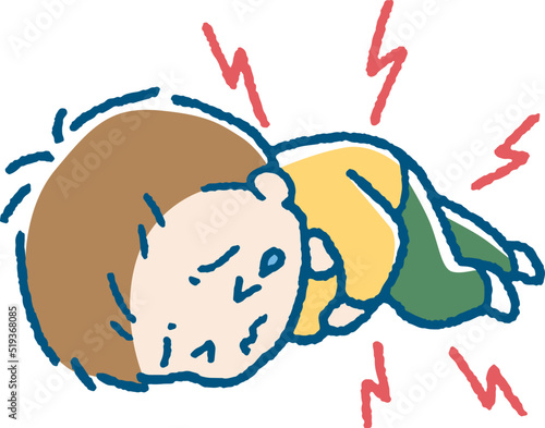 全身が痛い男の子のイラスト