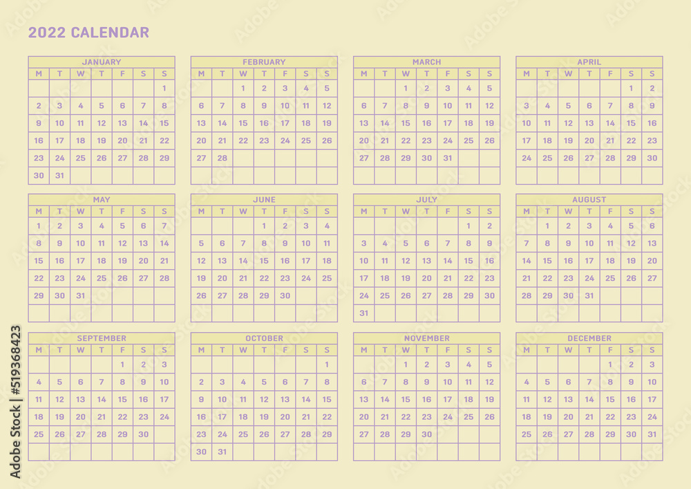 Note, scheduler, diary, calendar planner document template illustration. Calendar form for the year 2022. Note, scheduler, diary, calendar planner document template illustration. Calendar form for the year 2022.