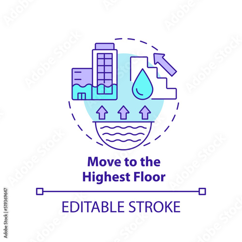 Fototapeta Naklejka Na Ścianę i Meble -  Move to highest floor concept icon. Flood precautionary measure abstract idea thin line illustration. High-rise building. Isolated outline drawing. Editable stroke. Arial, Myriad Pro-Bold fonts used