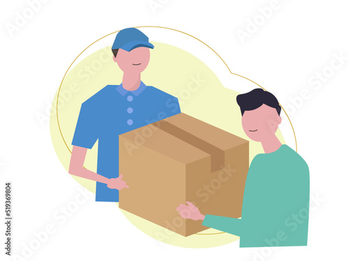 荷物のお届け 宅配 配達員 荷物の受け取り ダンボール ベクターイラスト　