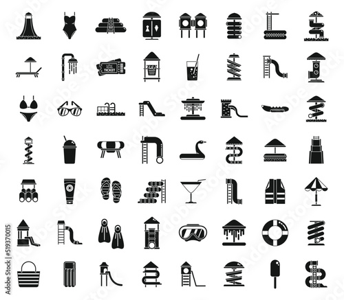 Water park icons set simple vector. Slide pool