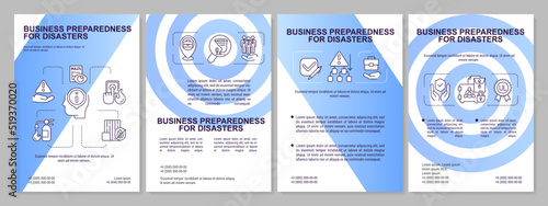 Business preparedness for emergency blue gradient brochure template. Leaflet design with linear icons. 4 vector layouts for presentation, annual reports. Arial, Myriad Pro-Regular fonts used