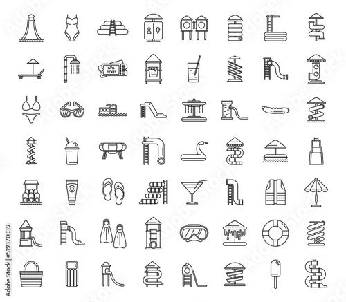 Water park icons set outline vector. Slide pool