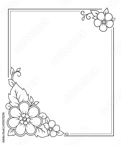 Frame in eastern tradition. Stylized with henna tattoos decorative pattern for decorating covers for book, notebook, casket, magazine, postcard and folder. Flower border in mehndi style.
