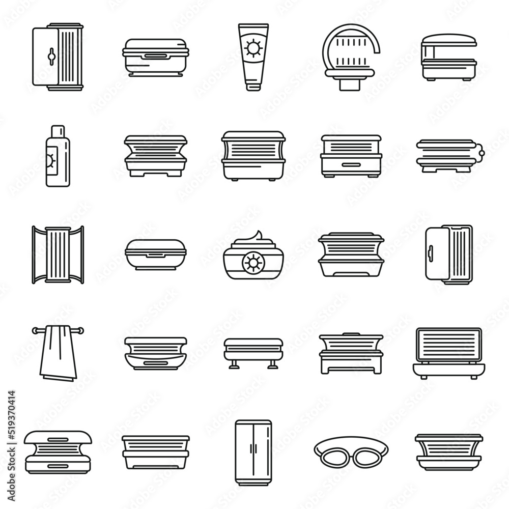 Solarium icons set outline vector. Bronze bed