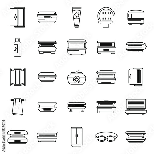 Solarium icons set outline vector. Bronze bed