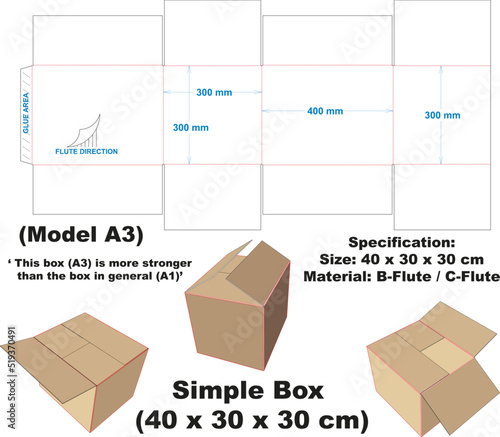 Box with the A3 model is simple and common in the market.
But this box has more power than other common boxes.
What makes it stronger, is the flaps that meet each other in the middle of the box.