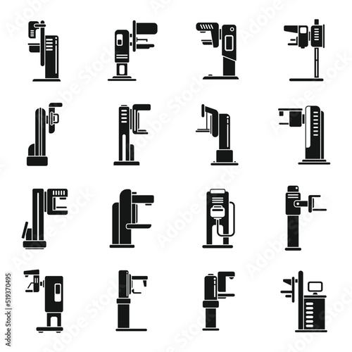 Mammography machine icons set simple vector. Analyzing breast