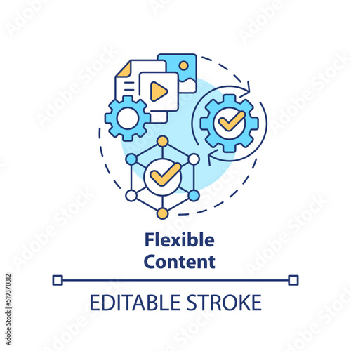 Flexible content concept icon. Format changing ability. Data requirement abstract idea thin line illustration. Isolated outline drawing. Editable stroke. Arial, Myriad Pro-Bold fonts used
