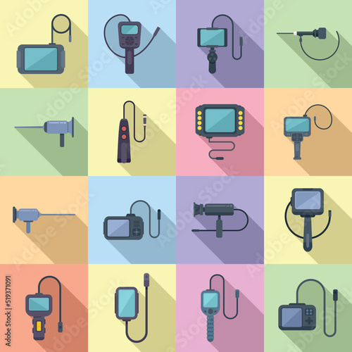Endoscope icons set flat vector. Digestive gastric