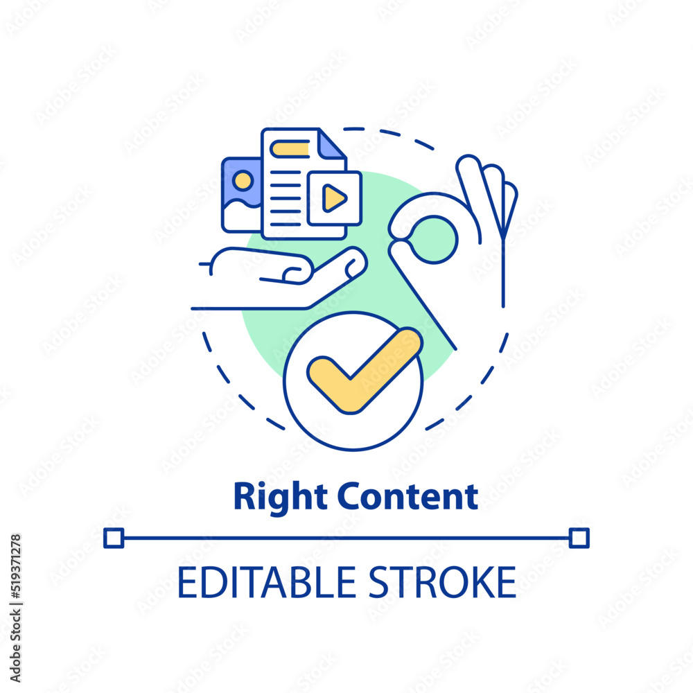 Right content concept icon. Internet marketing. Info materials tip abstract idea thin line illustration. Isolated outline drawing. Editable stroke. Arial, Myriad Pro-Bold fonts used