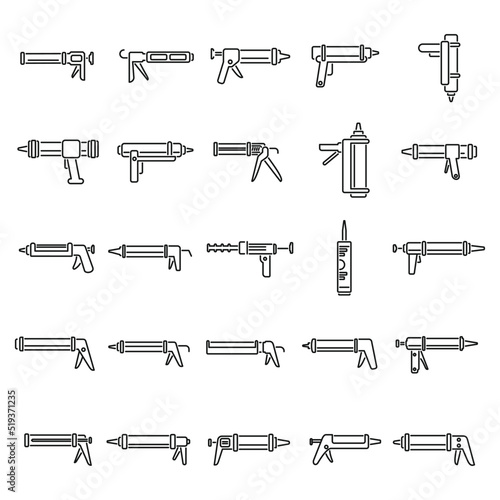 Silicone caulk gun icons set outline vector. Adhesive builder