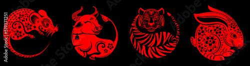 Happy chinese new year 2023 year of the rabbit zodiac sign with flower,lantern,asian elements gold paper cut style on color Background. (Translation : Happy new year)
