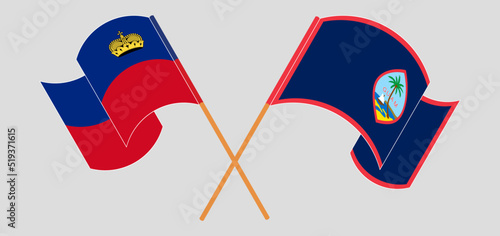 Crossed and waving flags of Liechtenstein and Guam