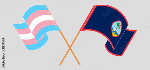 Crossed and waving flags of Transgender Pride and Guam