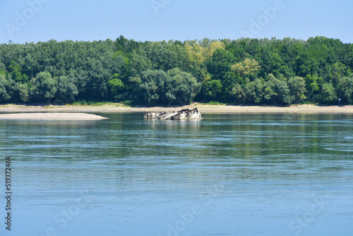 Obraz na plátně Part of sunken German vessels during World War II in Danube near Prahovo, Serbia