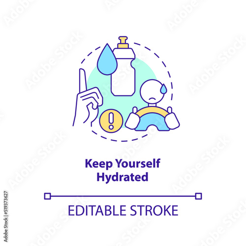 Keep yourself hydrated concept icon. Driving safety for commercial drivers abstract idea thin line illustration. Isolated outline drawing. Editable stroke. Arial, Myriad Pro-Bold fonts used