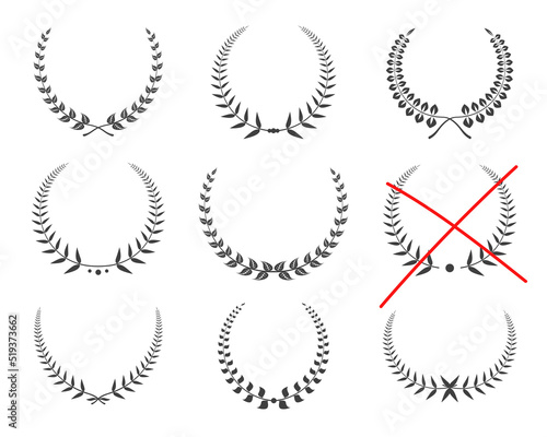 Vector black laurel wreaths icons set. Vector Illustration