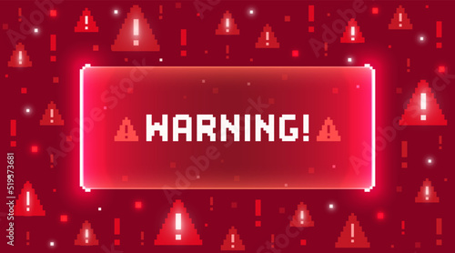 Web banner with phrase Warning. Concept of attention, alert, danger, hacking or virus