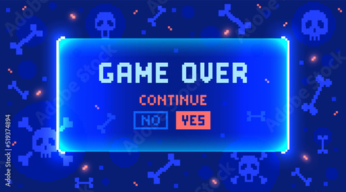 Web banner with phrase Game Over. Sci-fi screen background with neon design