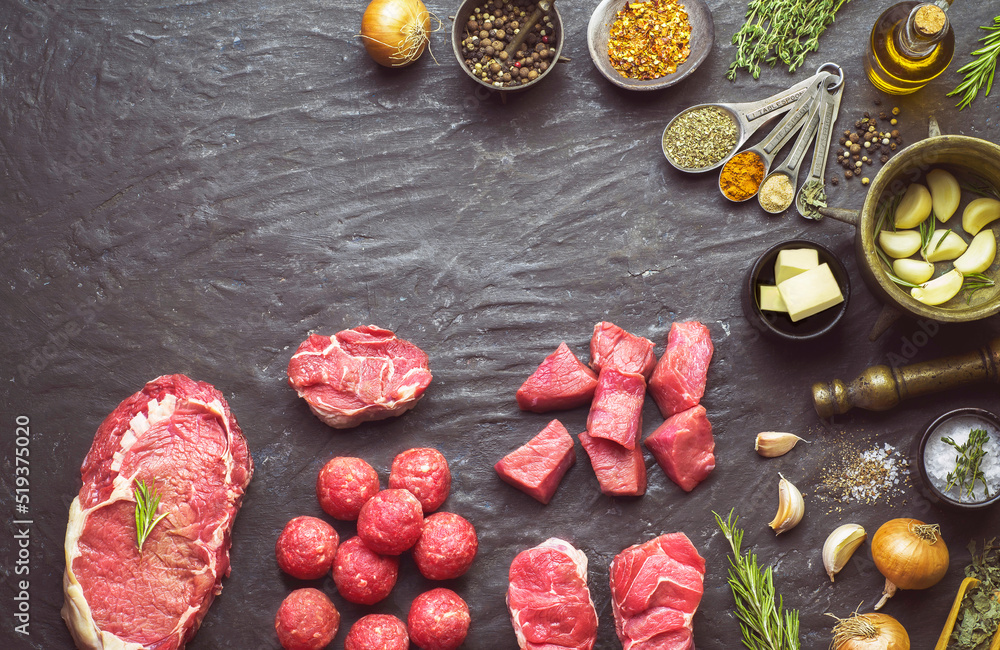Arabic Cuisine Different Types Of Fresh Raw Meat Placed With Fresh