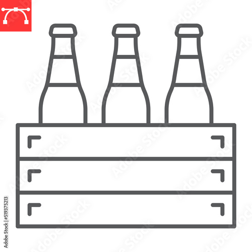 Case of beer line icon, beverage and oktoberfest, beer bottles in wooden crate vector icon, vector graphics, editable stroke outline sign, eps 10.
