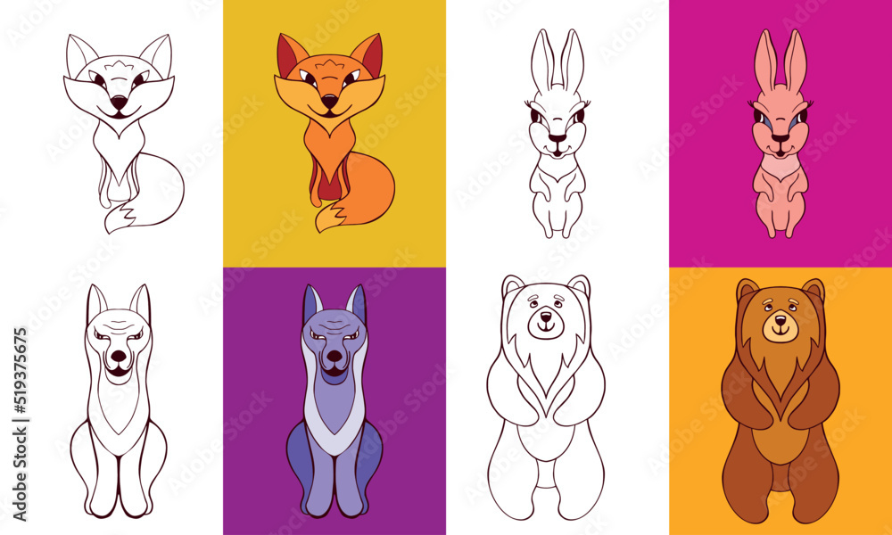 Cartoon animals coloring page for kids Stock Vector | Adobe Stock