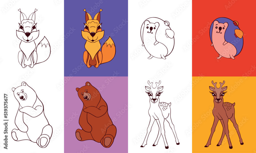 Cartoon animals coloring page for kids Stock Vector | Adobe Stock
