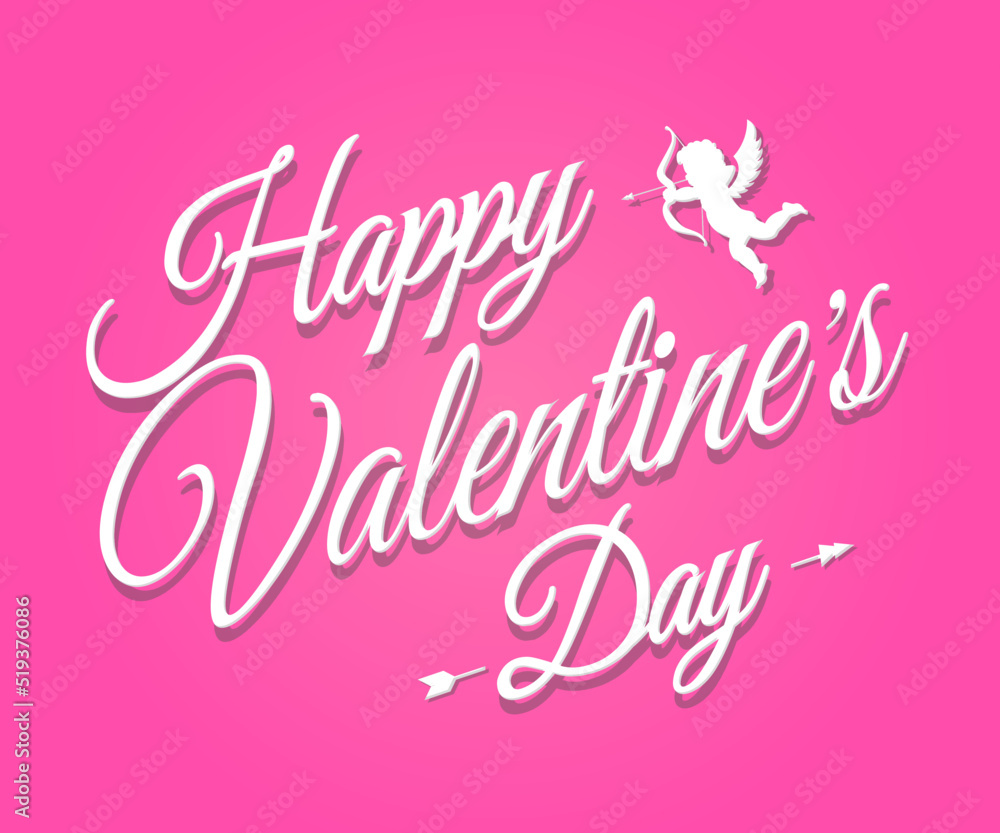 Happy Valentine's day card with cupid on background pink color. Vector illustration
