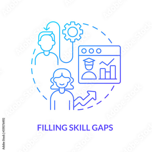 Filling skill gaps blue gradient concept icon. Microtraining best practice abstract idea thin line illustration. Online training and reskilling. Isolated outline drawing. Myriad Pro-Bold font used