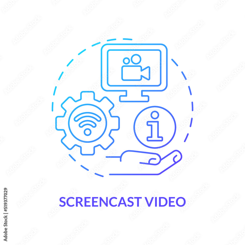 Screencast video blue gradient concept icon. Microtraining video type abstract idea thin line illustration. Computer screen recording. Isolated outline drawing. Myriad Pro-Bold font used Screencast video blue gradient concept icon. Microtraining video type abstract idea thin line illustration. Computer screen recording. Isolated outline drawing. Myriad Pro-Bold font used