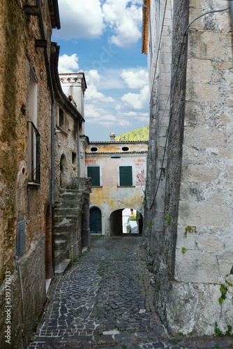 A narrow street in Pesche  a mountain village in the Molise region of Italy.