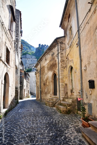 Fototapeta Naklejka Na Ścianę i Meble -  A narrow street in Pesche, a mountain village in the Molise region of Italy.