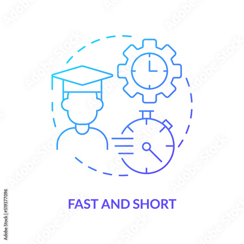 Fast and short blue gradient concept icon. Principle of microlearning abstract idea thin line illustration. Quick learner. Bite-sized learning. Isolated outline drawing. Myriad Pro-Bold font used