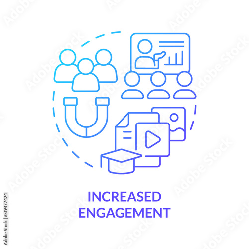 Increased engagement blue gradient concept icon. Microlearning benefit abstract idea thin line illustration. Learner satisfaction. Engaged students. Isolated outline drawing. Myriad Pro-Bold font used